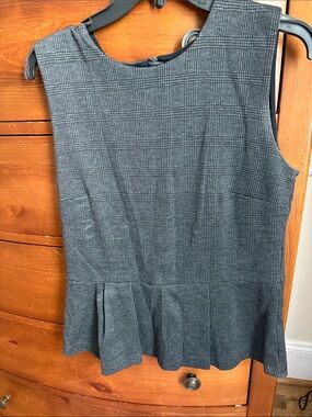Sleeveless Plaid Peplum Top in Charcoal Gray Banana Repbulic